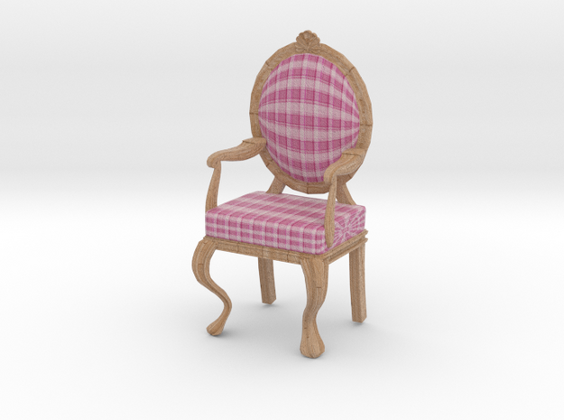 1:12 Scale Pink Plaid/Pale Oak Louis XVI Chair in Full Color Sandstone