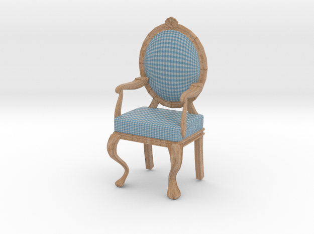 1:12 Scale Blue Gingham/Pale Oak Louis XVI Chair in Full Color Sandstone
