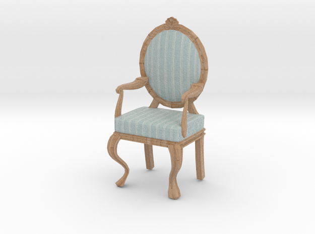 1:12 Scale Blue Striped/Pale Oak Louis XVI Chair in Full Color Sandstone