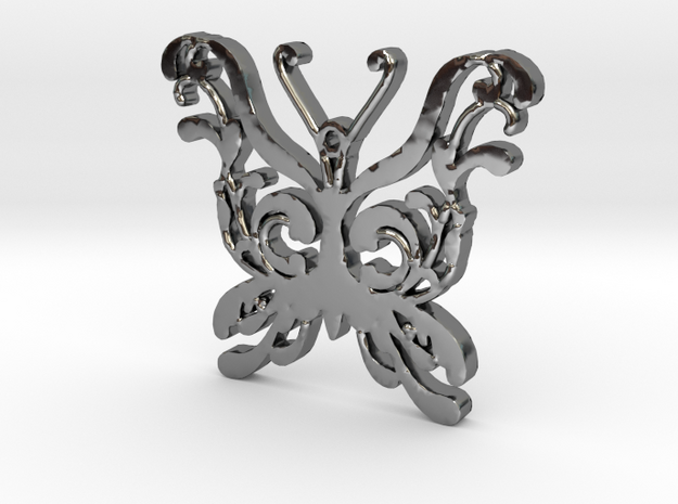 Swirly Butterfly Necklace Pendant in Fine Detail Polished Silver