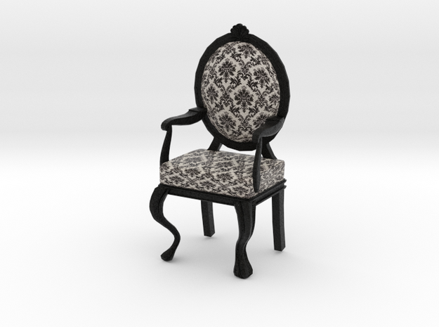 1:12 Scale Black Damask/Black Louis XVI Chair in Full Color Sandstone