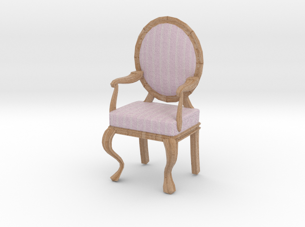 1:12 Scale Pink Striped/Pale Oak Louis XVI Chair in Full Color Sandstone