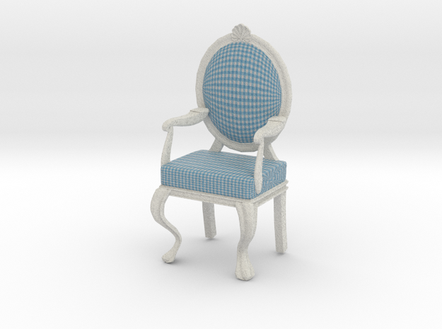 1:12 Scale Blue Gingham/White Louis XVI Chair in Full Color Sandstone