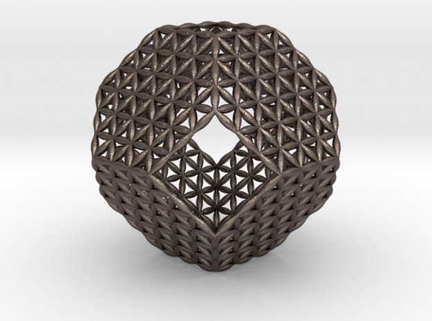 Flower Of Life Truncated Octahedron in Polished Bronzed Silver Steel