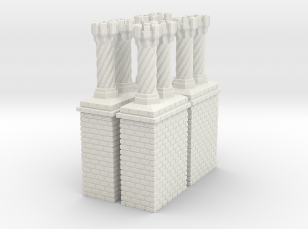 CB-09 Tudor Chimneys With Stacks in White Natural Versatile Plastic