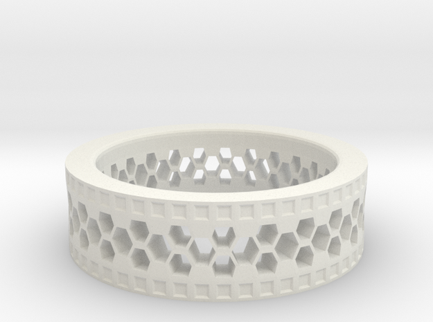 Ring With Hexagonal Holes in White Natural Versatile Plastic