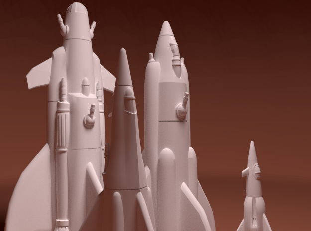 Martian War Rocket Fleet in White Natural Versatile Plastic