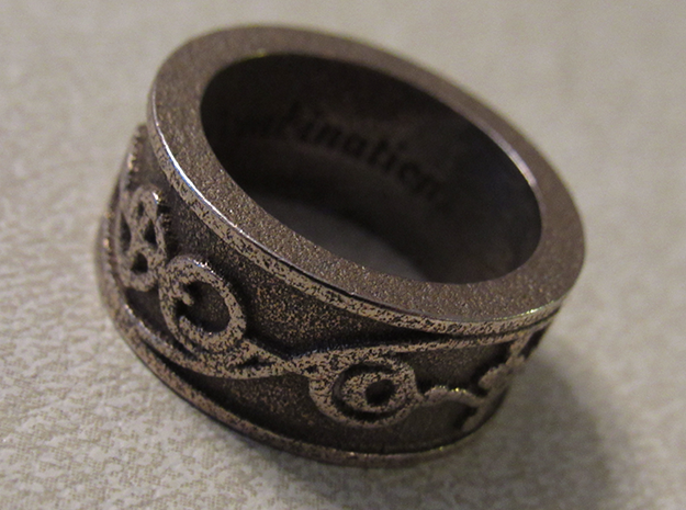 "IDIC" Vulcan Script Ring - Embossed Style in Polished Bronzed Silver Steel: 8 / 56.75