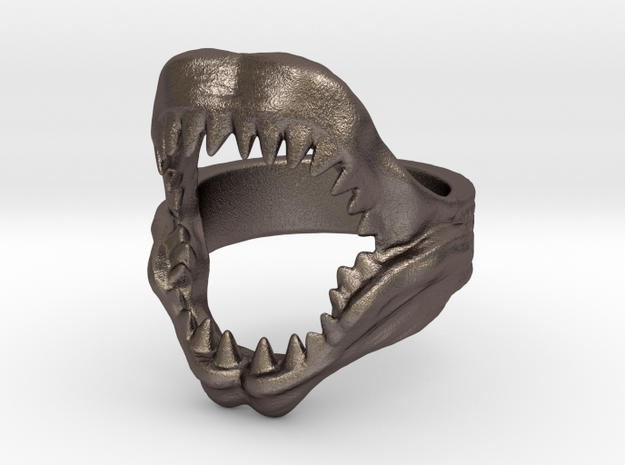 Shark Jaws Ring ( size 11 1/2 ) in Polished Bronzed Silver Steel
