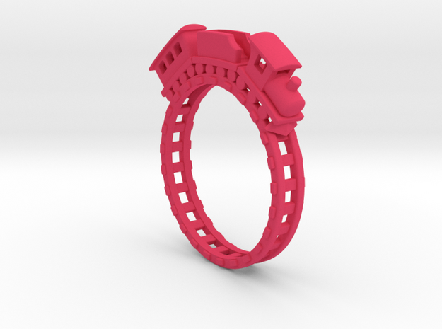 Tiny Train Ring.stl in Pink Processed Versatile Plastic
