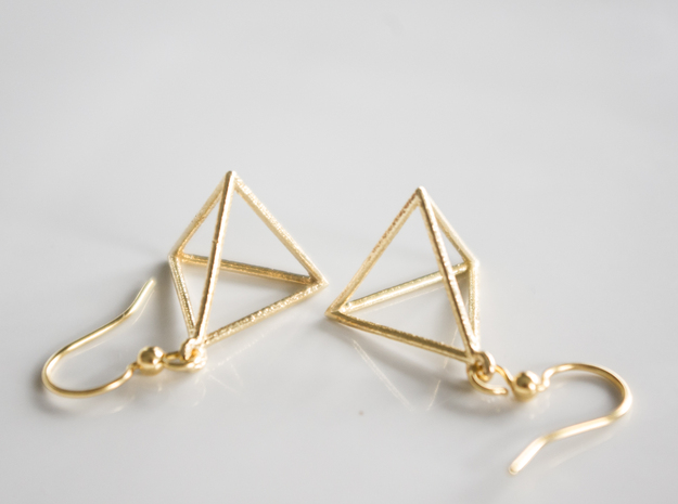 Tetrahedron Earrings in Natural Brass
