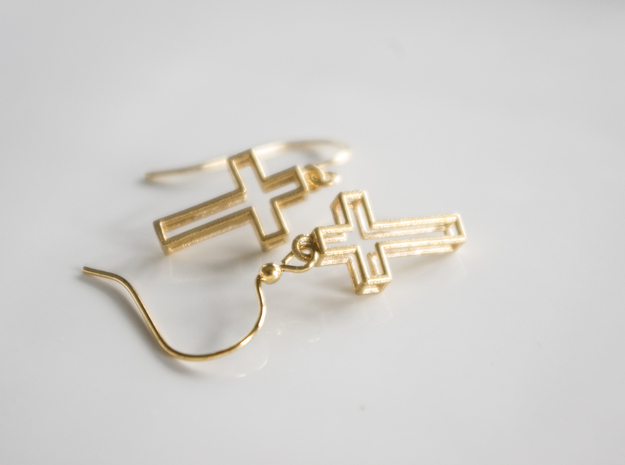 Cross Earrings in Natural Brass