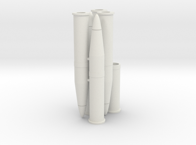 Six 1/16 scale 105mm Howitzer Shells in White Natural Versatile Plastic