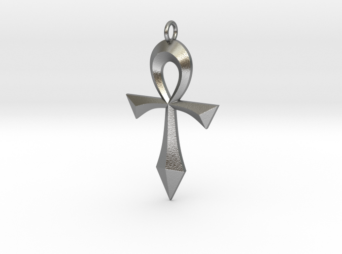 Swept Ankh in Solid Raw Silver