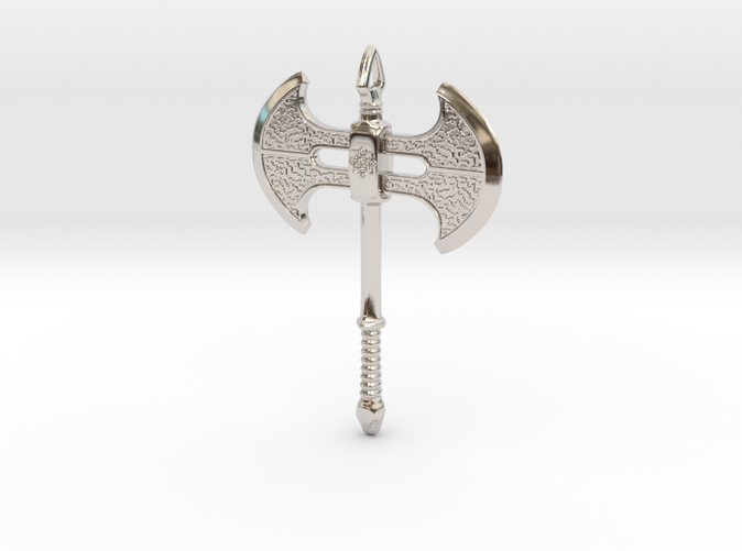 Double-Axe with snake head in rhodium