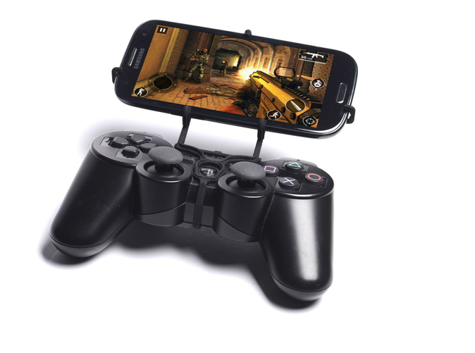Front View - A Samsung Galaxy S3 and a black PS3 controller