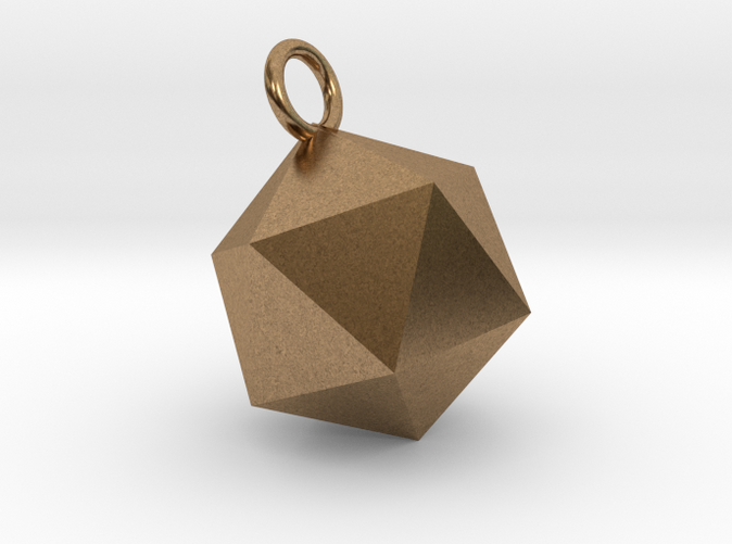 An Icosahedron Earring in brass is shining.