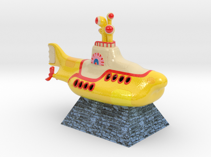 Yellow Submarine sitting on a pyramid (movie scene)