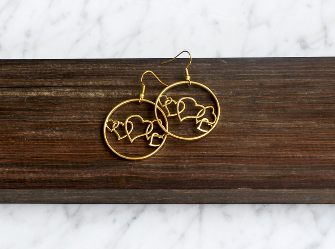 Heart Earrings in Polished Brass