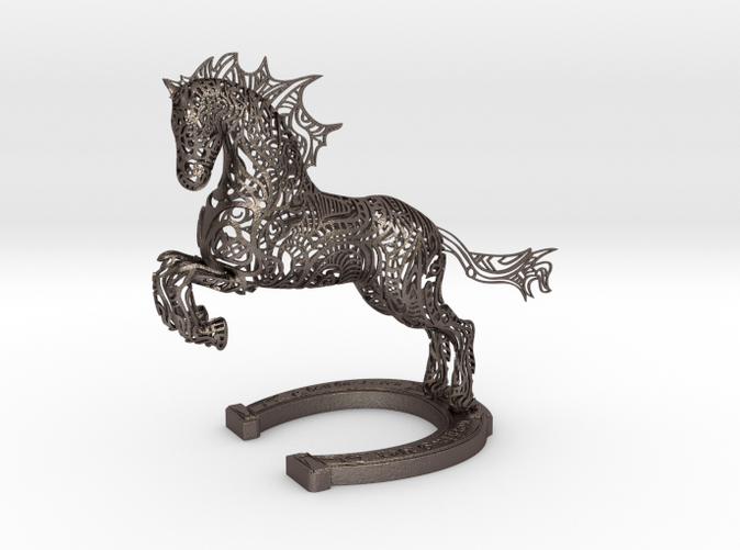 Rocinante Horse Sculpture in Polished Bronzed-Silver Steel