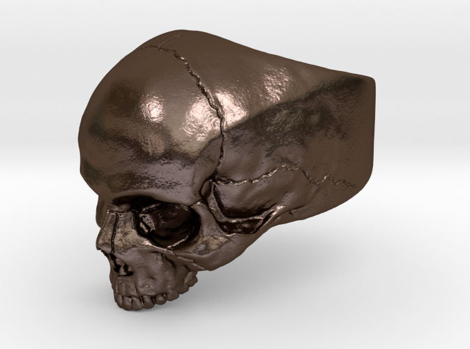 memento mori skull ring in polished bronze steel preview 