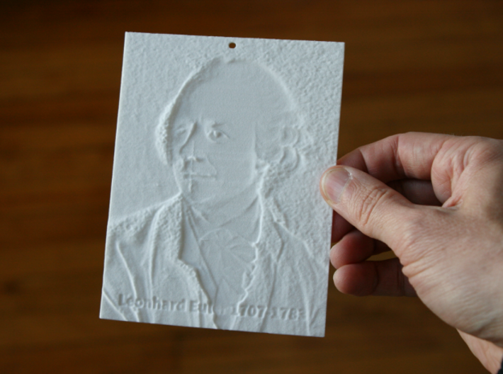 Leonhard Euler Shadowgram 3d printed Photo of the print lit from the front, revealing the relief
