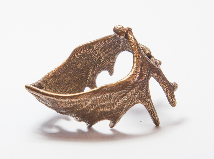 (Size 13) Moose Antler Ring 3d printed Polished Bronze Steel