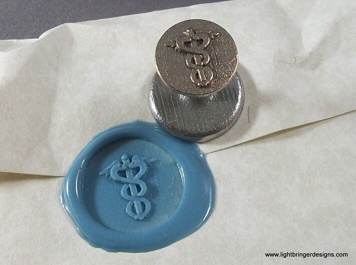 Caduceus Wax Seal (Doctor's Staff) 3d printed Wax seal and its impression in Light Blue wax