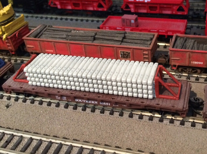 N Concrete Ties 50ft Flat Load 3d printed Painted model on a flat car
