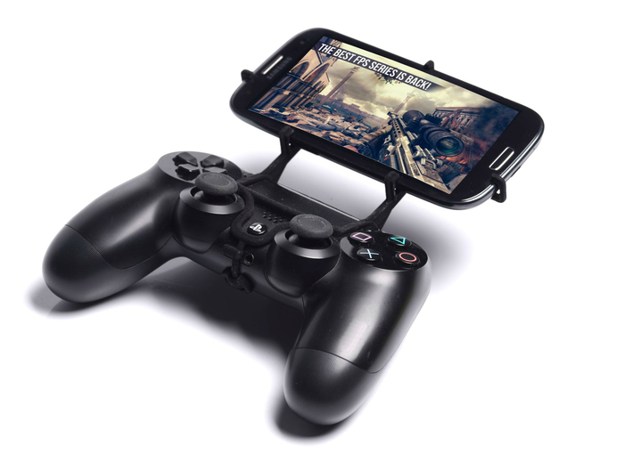 Controller mount for PS4 & Asus Zenfone 5 A500CG 3d printed Front View - A Samsung Galaxy S3 and a black PS4 controller