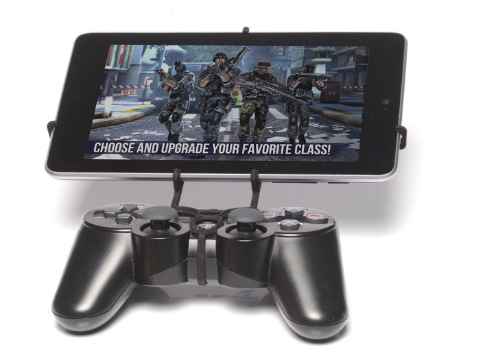 Controller mount for PS3 & Asus ZenPad S 8.0 Z580C 3d printed Front View - A Nexus 7 and a black PS3 controller