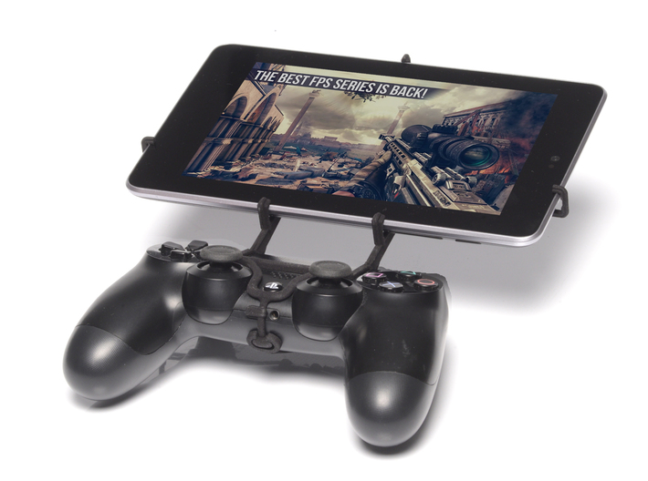 Controller mount for PS4 & Asus ZenPad C 7.0 Z170M 3d printed Front View - A Nexus 7 and a black PS4 controller