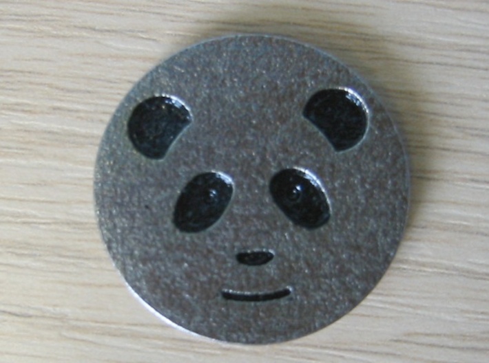 Panda coin - with no patterning 3d printed Heads side - painted recesses in 'plain' stainless steel.