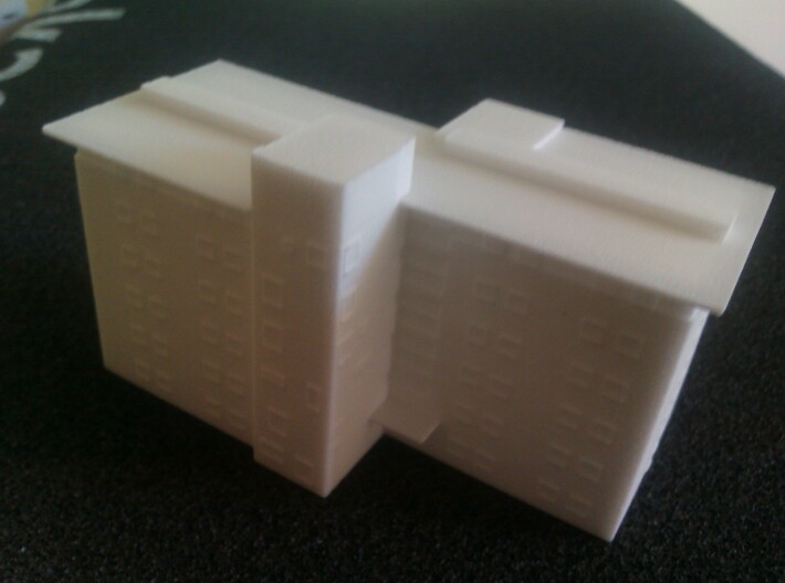 Caswell T gauge (1:450) Modern Block of Flats 3d printed Prototype printed in White, Strong and Flexible