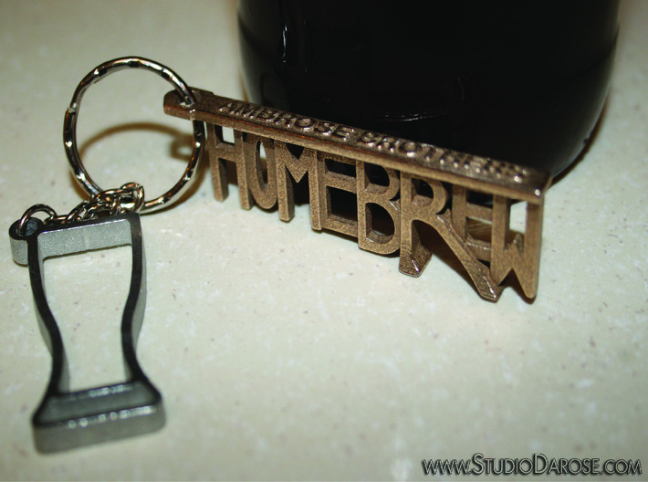 "HOMEBREW" Bottle Opener Keychain - Customizable 3d printed In Stainless Steel. The "R" is the opener.