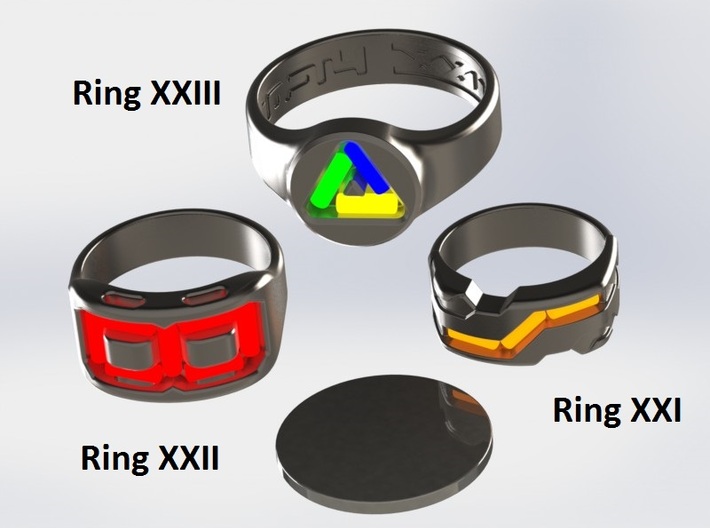 US10.25 Ring XXI: Tritium 3d printed This render shows the various ring designs that can made available and possible tritium vial arrangements.