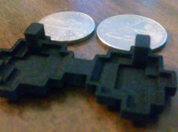 8-bit Bowtie Necklace 3d printed Nickel and quarter for scale