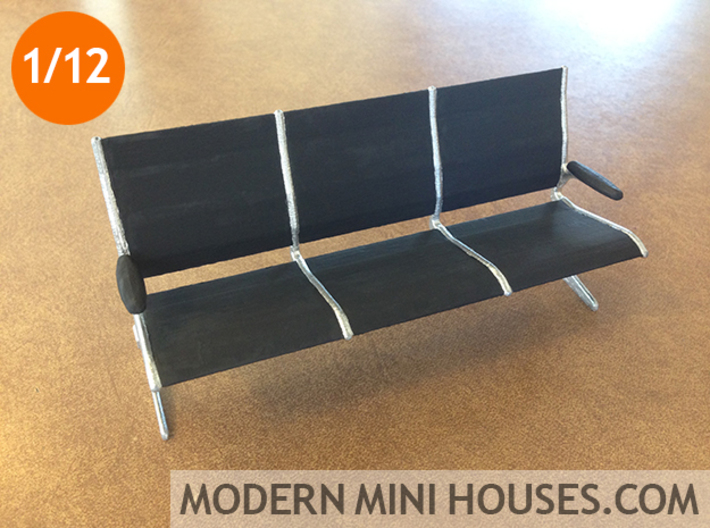 Eames Tandem Sling Airport Chairs 1:12 scale 3d printed Painted matte black and silver
