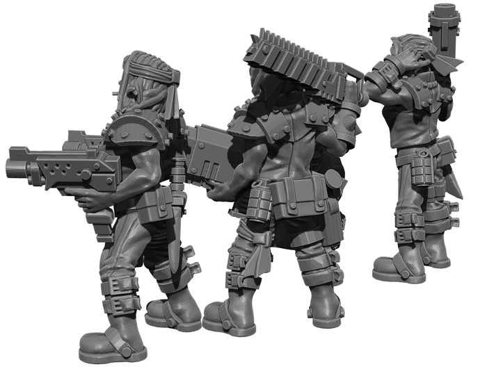 Female Miner Gang with Mixed weapons 3d printed This is a 3d render, not a photograph of the model printed in the material.