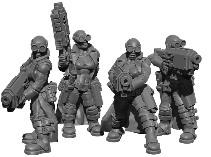Female Stealth Gang with Slug Rifles 3d printed This is a 3d render, not a photograph of the model printed in the material.