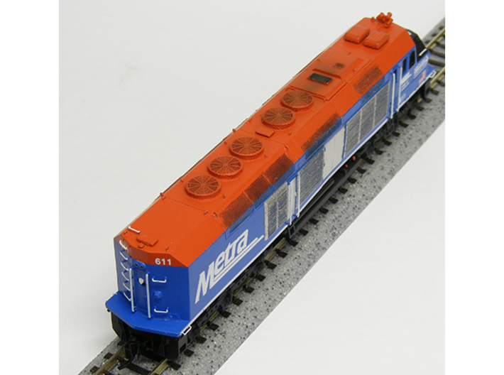 N Scale EMD F40C (Metra) 3d printed Model built and painted by Jeff King of MilwaukeeRoadTrainShop.com. Photo by Jeff King.
