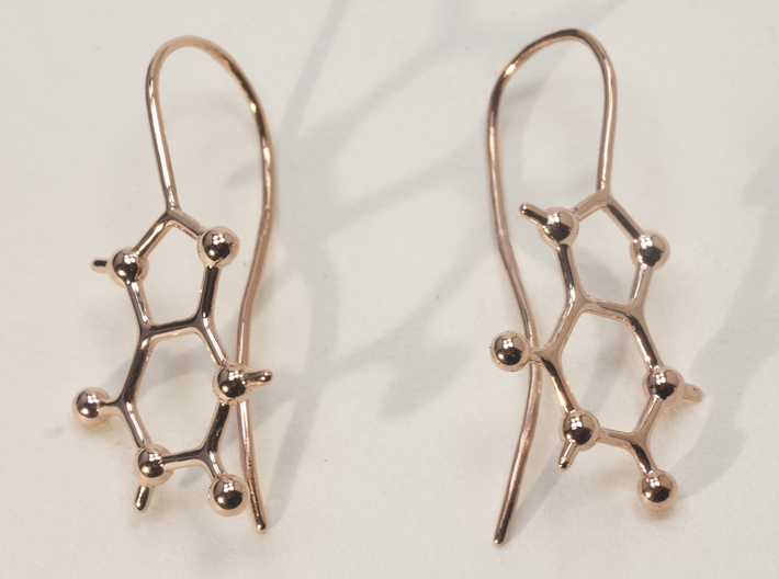 Caffeine molecule earrings with fishhook loops  3d printed 