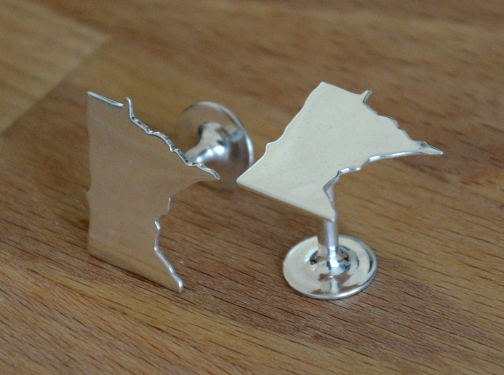 New Jersey State Cufflinks 3d printed Different state but shows quality and scale. Premium Silver shown.