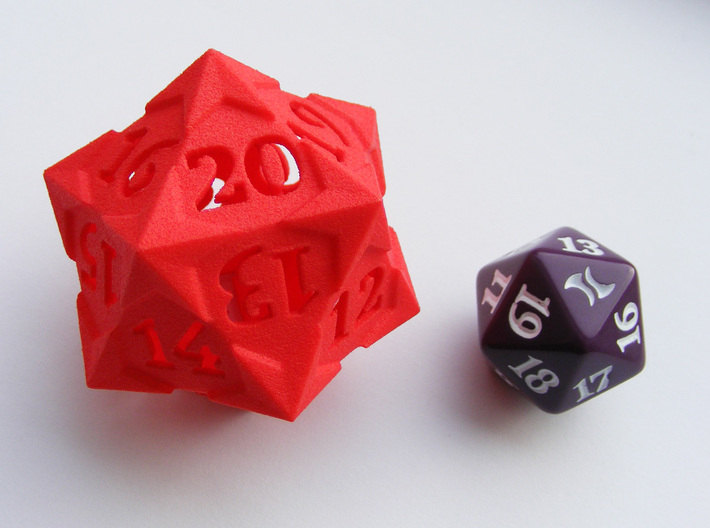 'Starry' D20 Spindown LARGE 3d printed Size comparison with a regular spindown d20