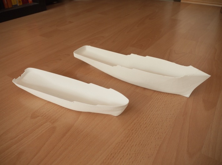 Basic Hull for Anticosti (1:200) 3d printed hulls of Anticosti (left) and ATF-172 Apache in comparison