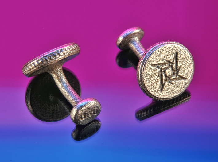 Own logo and initals cufflinks 3d printed Cufflinks printed in Stainless Steel with the Metallica logo and dmj initials