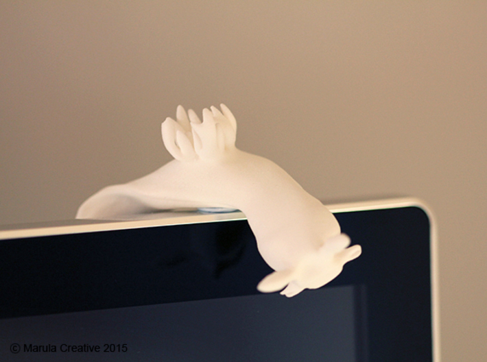 Yana the Nudibranch 3d printed White Strong & Flexible Polished - on computer monitor!
