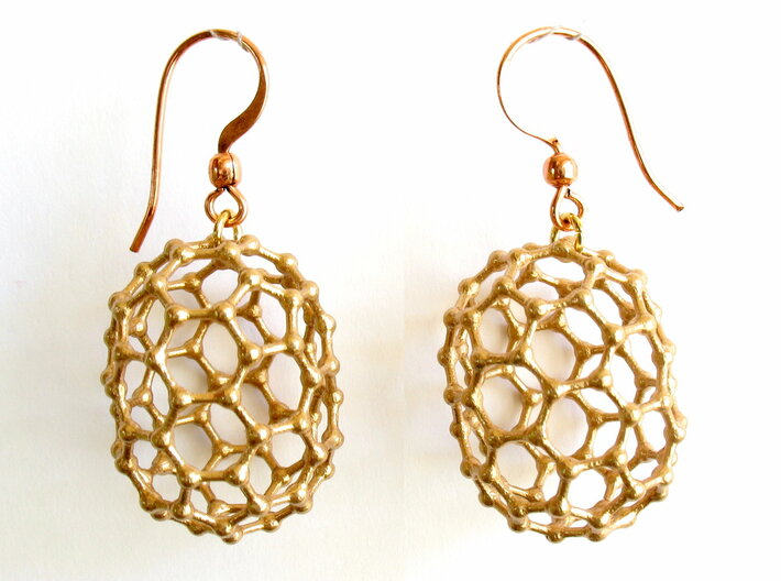 C80 Buckyball earrings 3d printed Earrings printed in bronze, with copper earwires added
