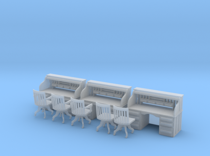 O Scale Rolltop Desks (x3) with Chairs 1/48 3d printed