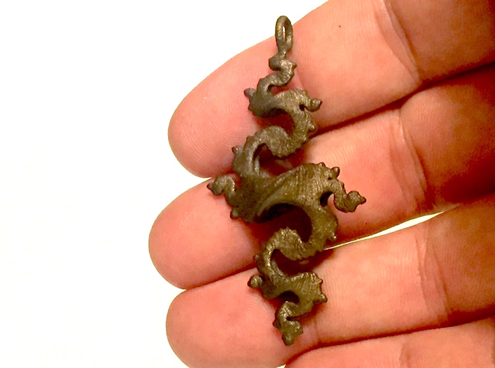 Dragon Pendant 5cm 3d printed Polished Bronze Steel
